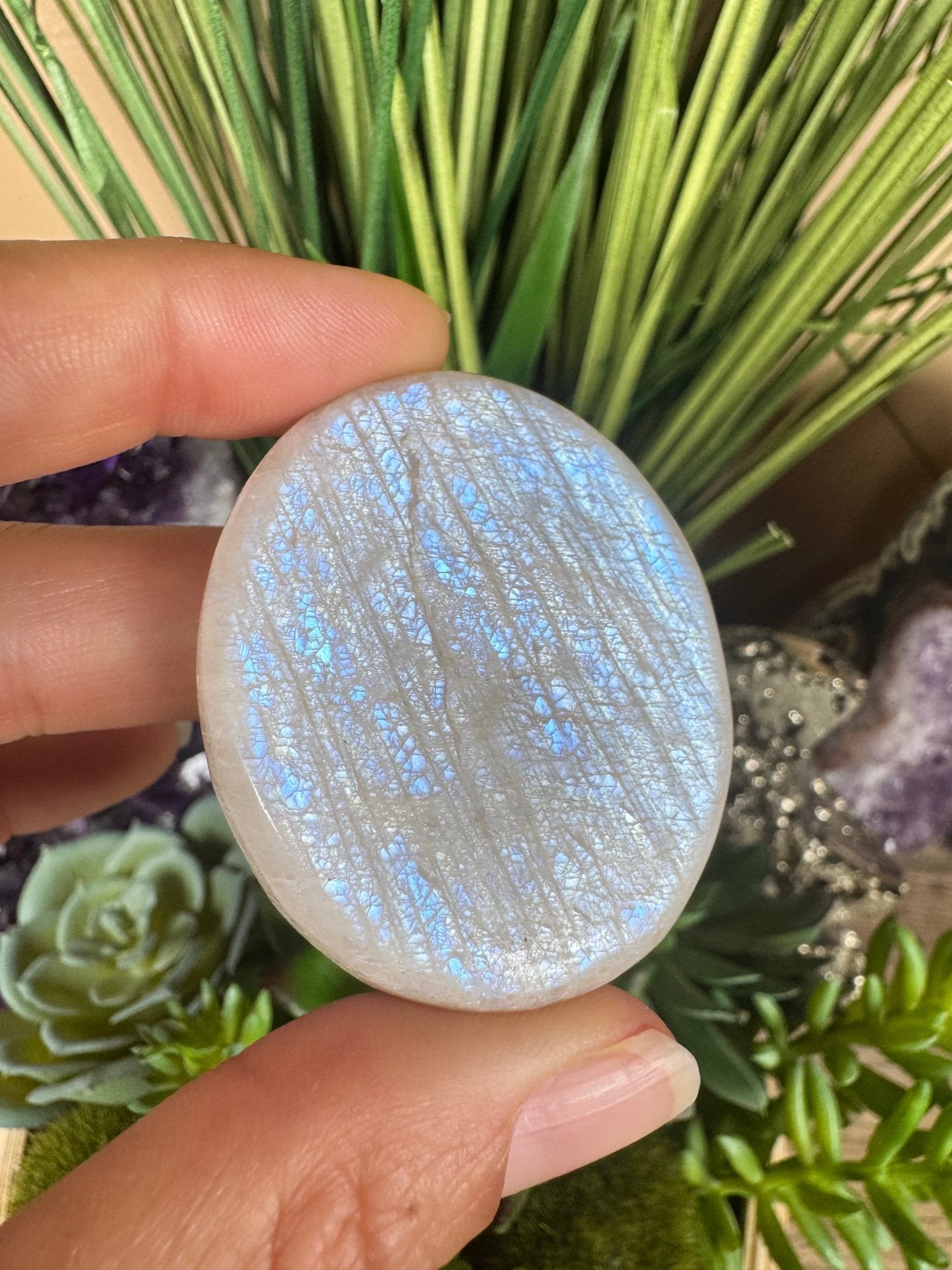 Blue Flash Palm Stone - Purple Door Alchemy