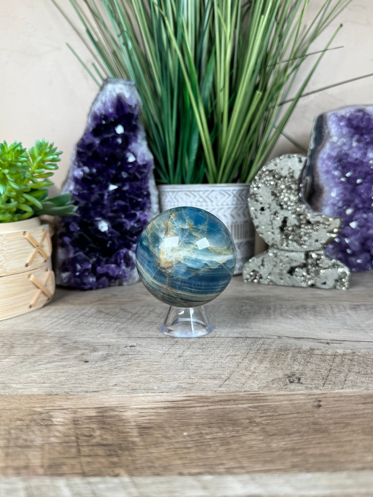 Blue Onyx Sphere 60mm/2.39in - Purple Door Alchemy
