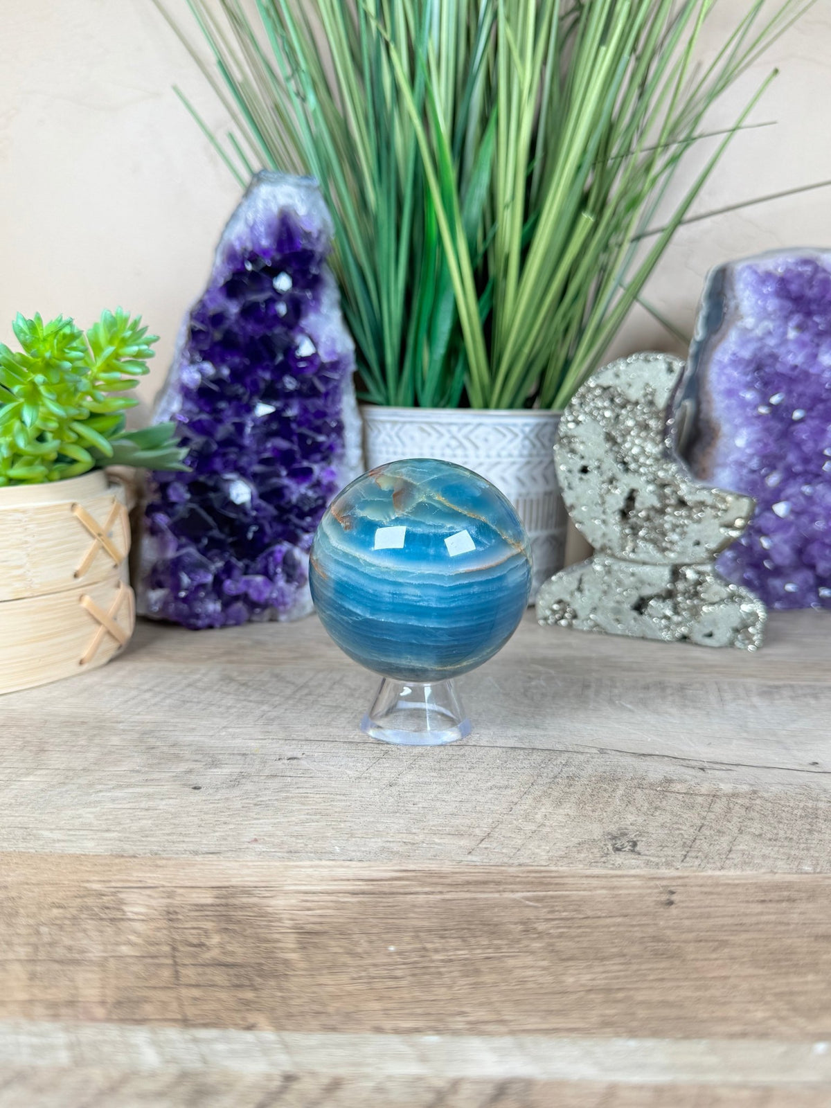 Blue Onyx Sphere 64mm/2.52in - Purple Door Alchemy