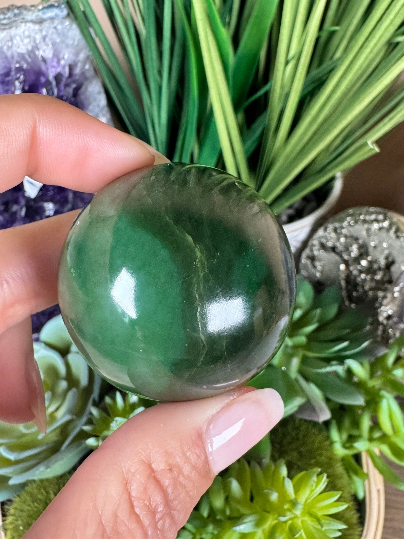 Canadian Nephrite Jade Sphere 41mm - Purple Door Alchemy