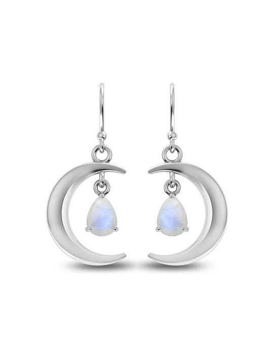 Crescent Moon Moonstone Earrings - Purple Door Alchemy
