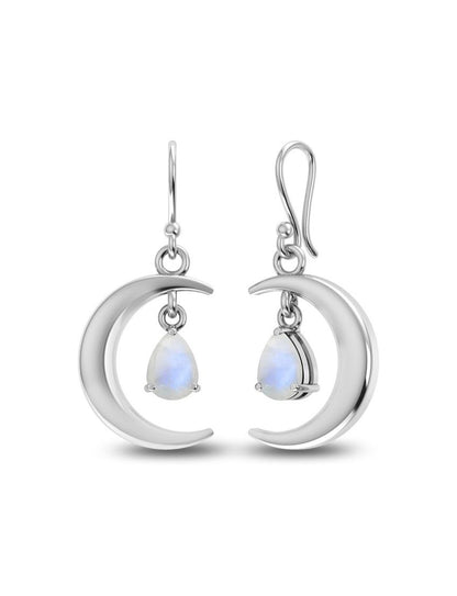 Crescent Moon Moonstone Earrings - Purple Door Alchemy
