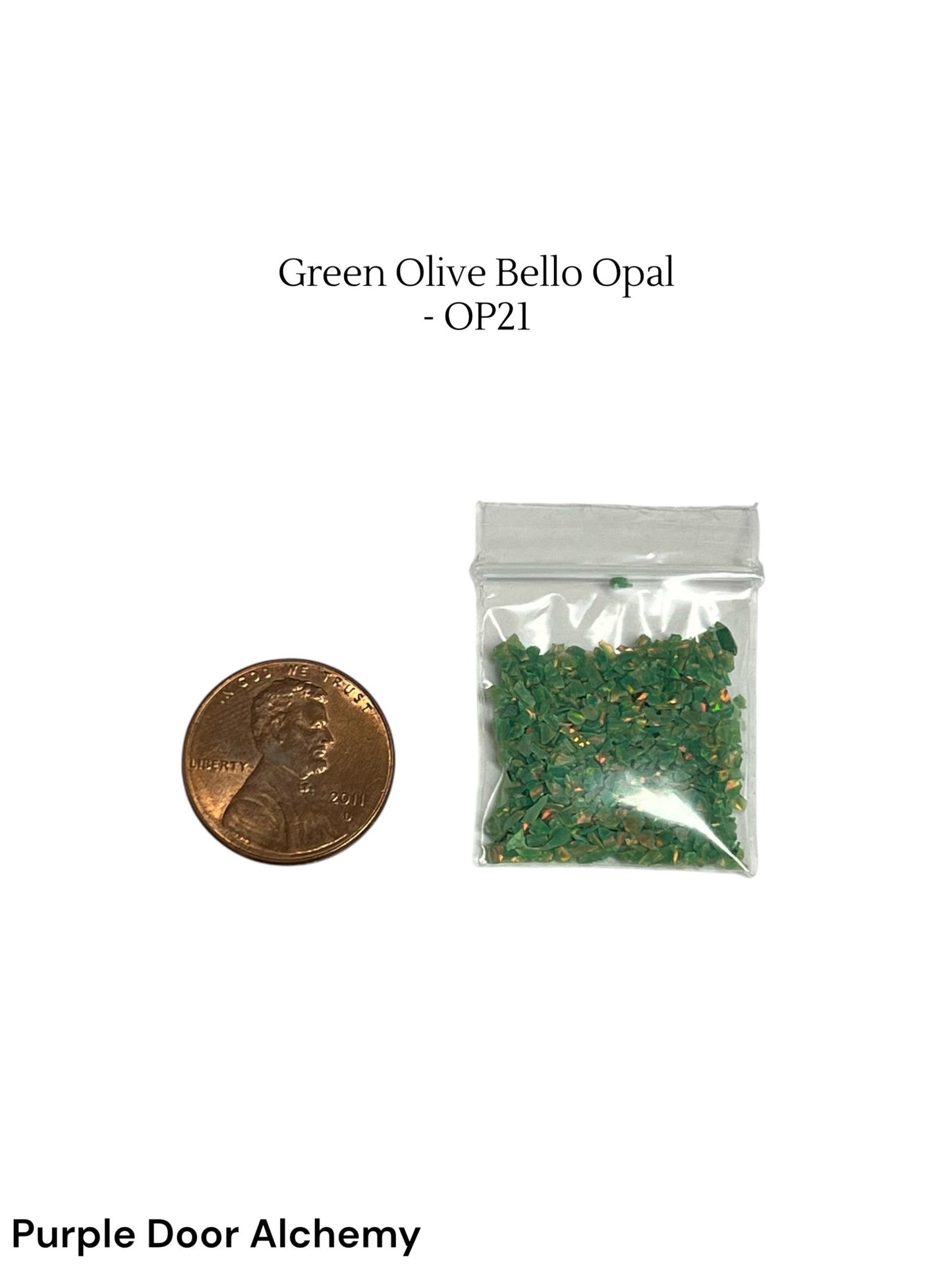 Crushed Synthetic Green Olive Opal - Bello Opal - OP21 - Purple Door Alchemy