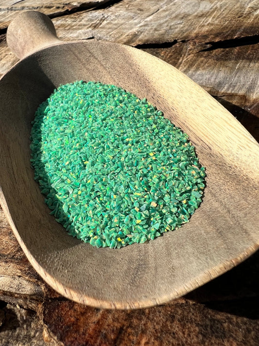 Crushed Synthetic Green Olive Opal - Bello Opal - OP21 - Purple Door Alchemy