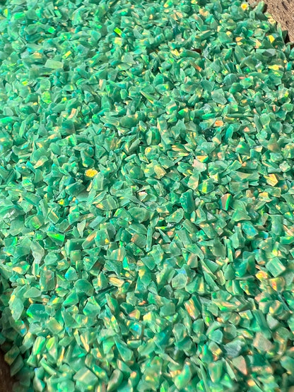 Crushed Synthetic Green Olive Opal - Bello Opal - OP21 - Purple Door Alchemy