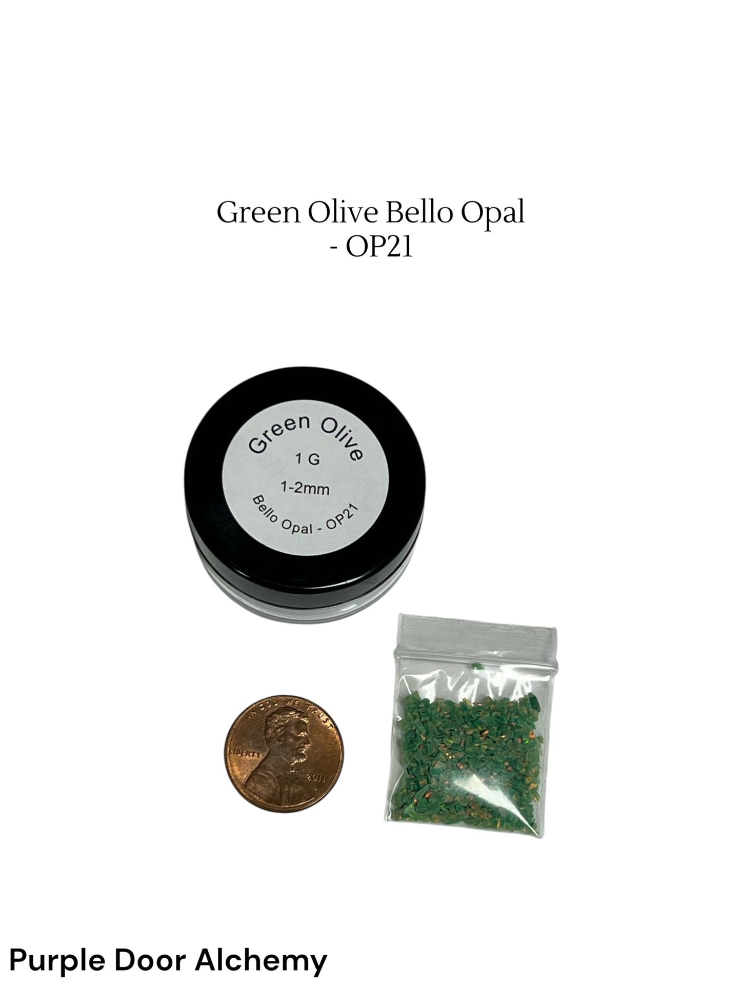 Crushed Synthetic Green Olive Opal - Bello Opal - OP21 - Purple Door Alchemy