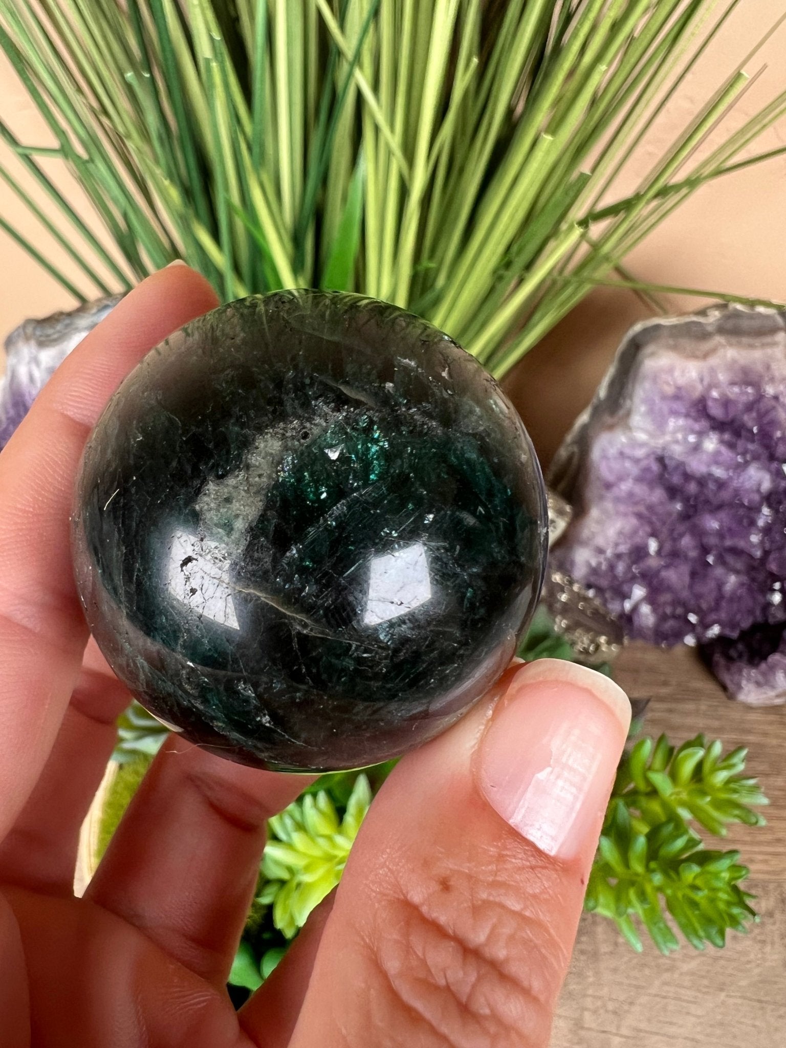 Green Apatite Sphere 42mm (1.65 inches) - Purple Door Alchemy