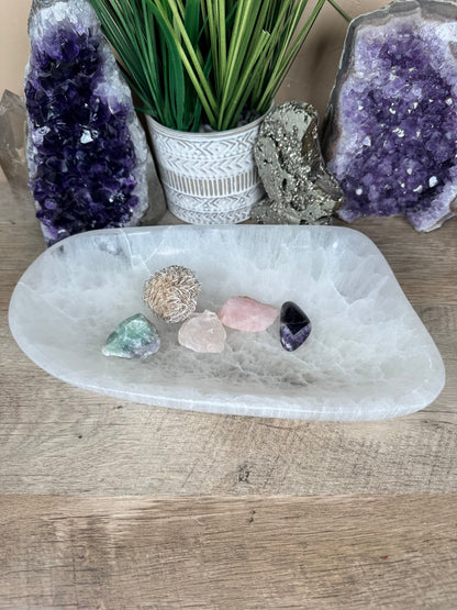 Large Freeform Selenite Bowl 10in - Purple Door Alchemy