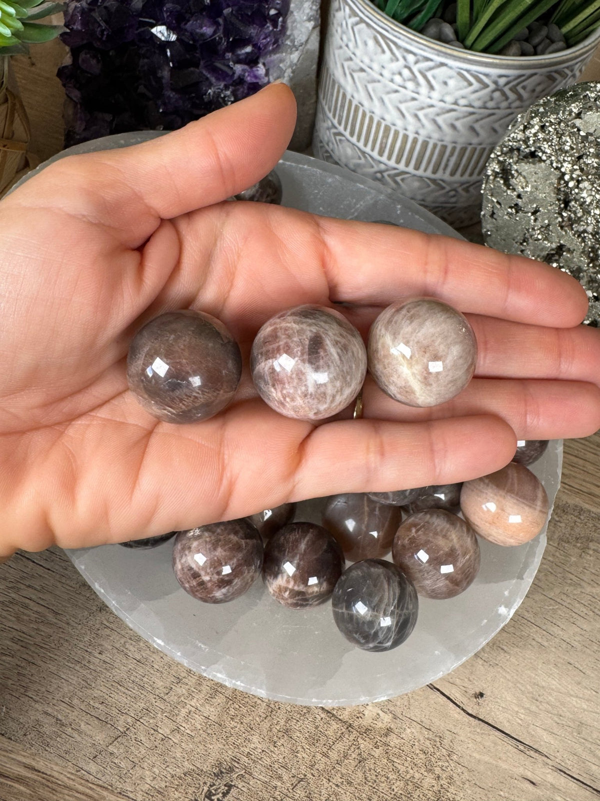 Mini Black Moonstone Sphere - Purple Door Alchemy