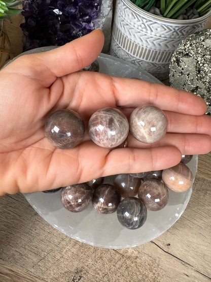 Mini Black Moonstone Sphere - Purple Door Alchemy