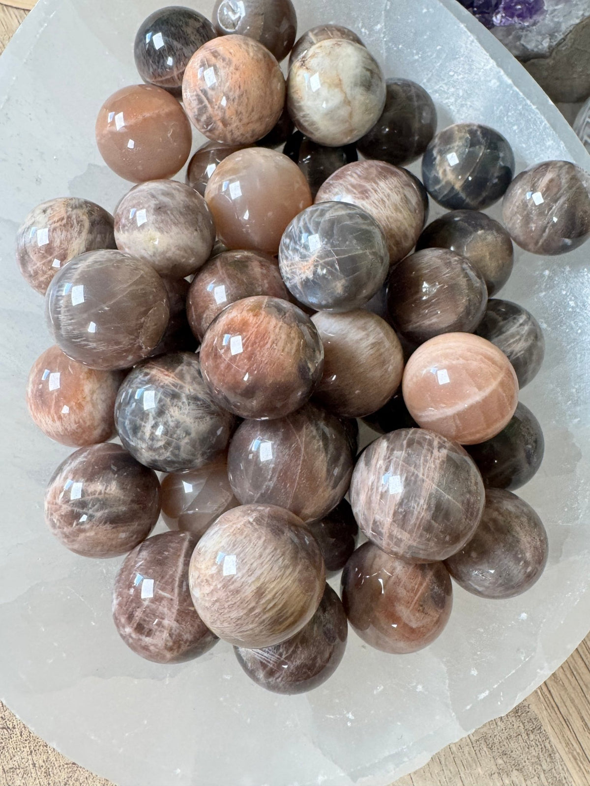 Mini Black Moonstone Sphere - Purple Door Alchemy