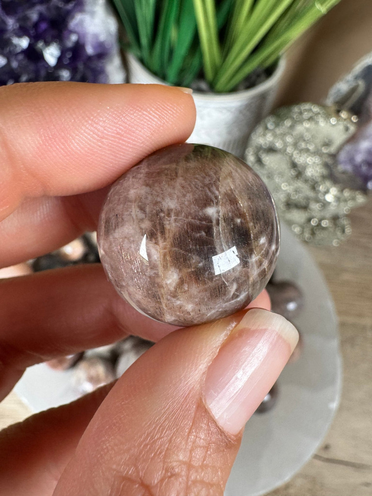 Mini Black Moonstone Sphere - Purple Door Alchemy