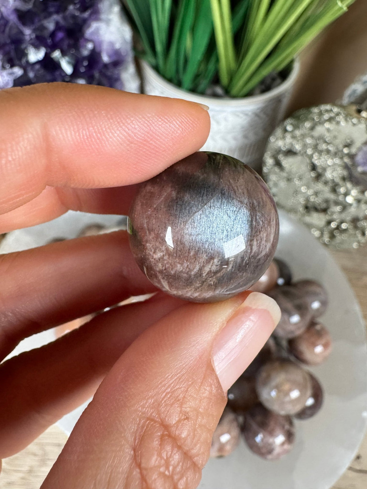 Mini Black Moonstone Sphere - Purple Door Alchemy