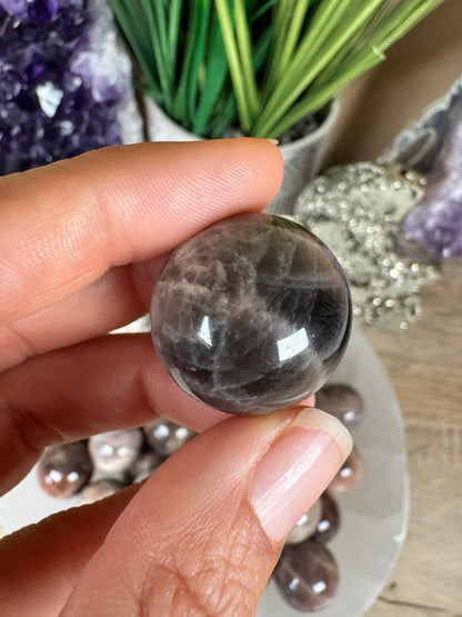 Mini Black Moonstone Sphere - Purple Door Alchemy