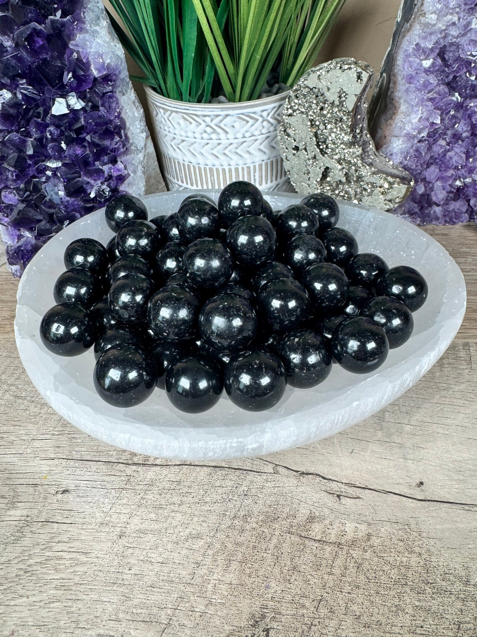 Mini Black Tourmaline Spheres - Purple Door Alchemy