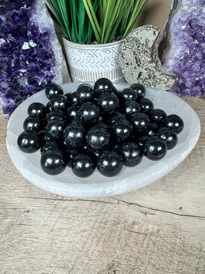 Mini Black Tourmaline Spheres - Purple Door Alchemy