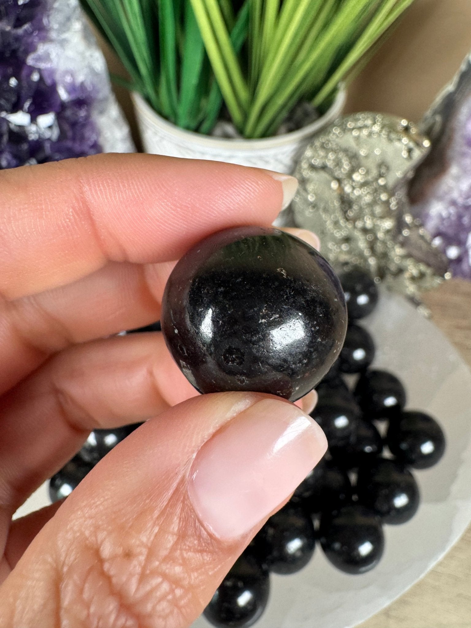Mini Black Tourmaline Spheres - Purple Door Alchemy