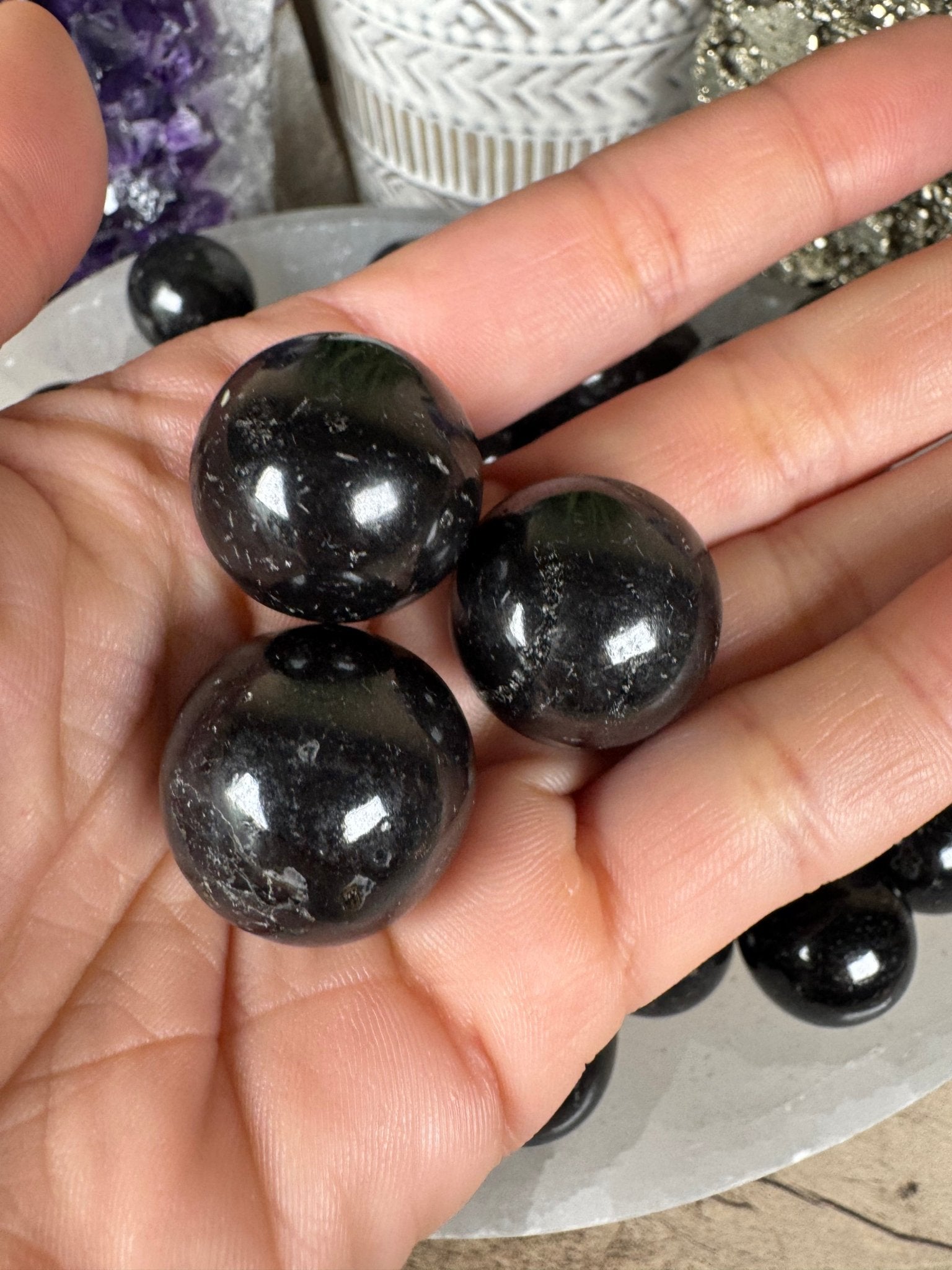 Mini Black Tourmaline Spheres - Purple Door Alchemy