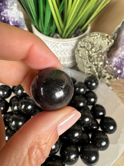 Mini Black Tourmaline Spheres - Purple Door Alchemy