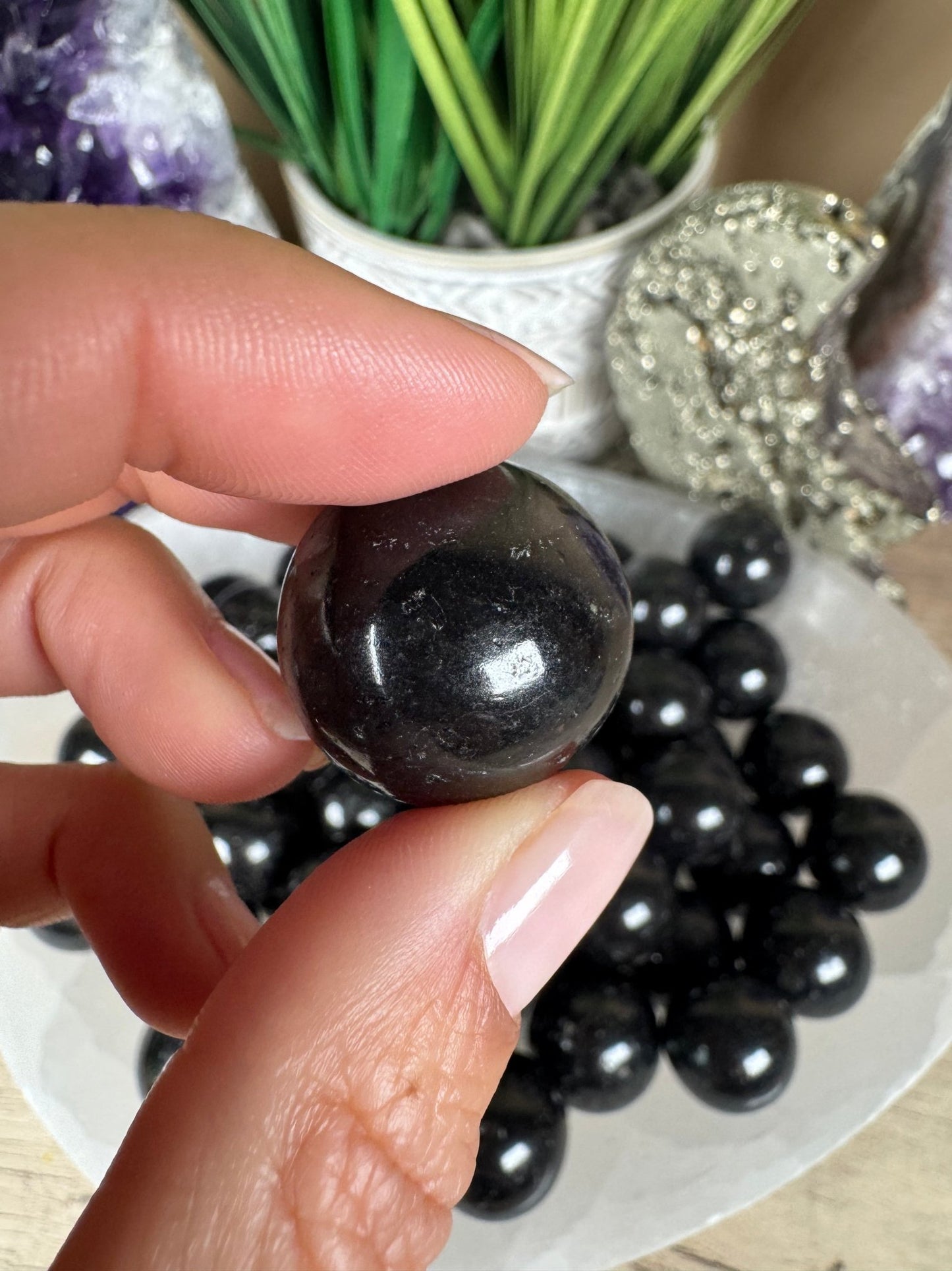 Mini Black Tourmaline Spheres - Purple Door Alchemy