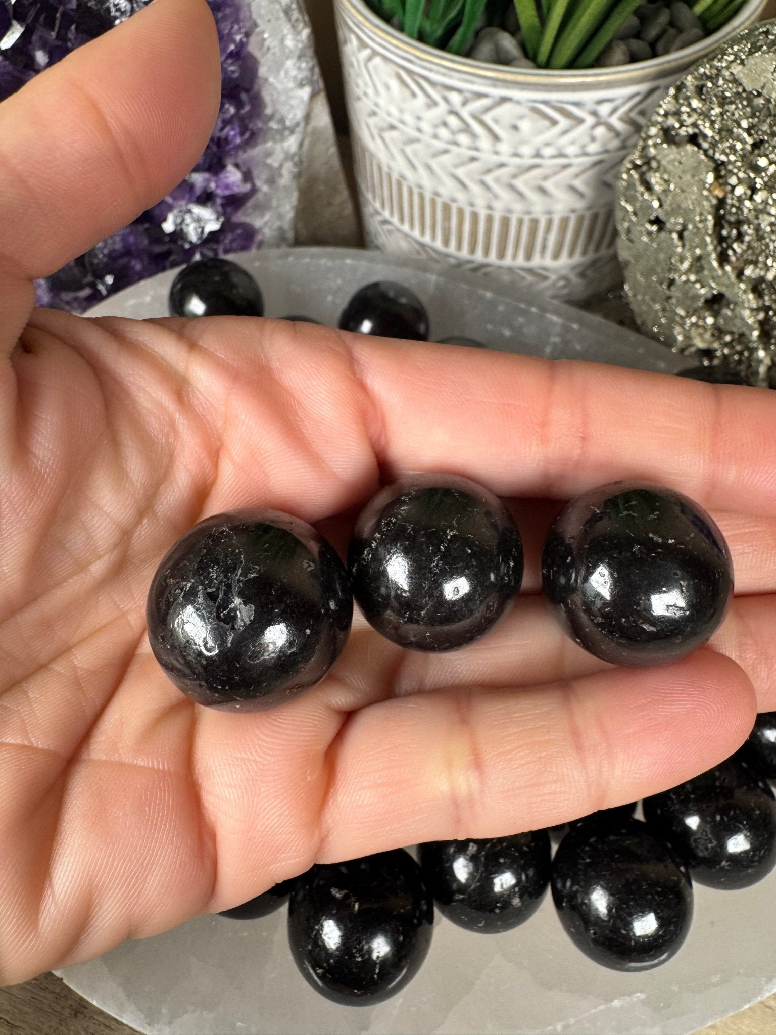 Mini Black Tourmaline Spheres - Purple Door Alchemy