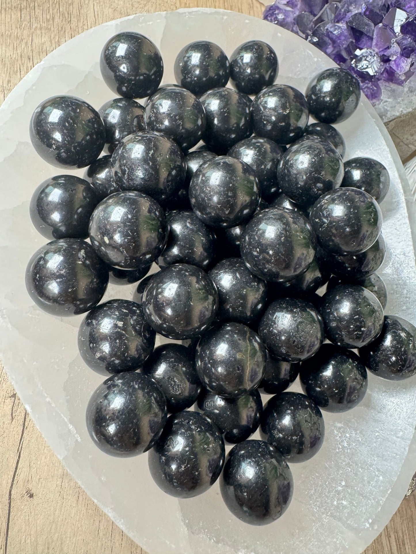 Mini Black Tourmaline Spheres - Purple Door Alchemy