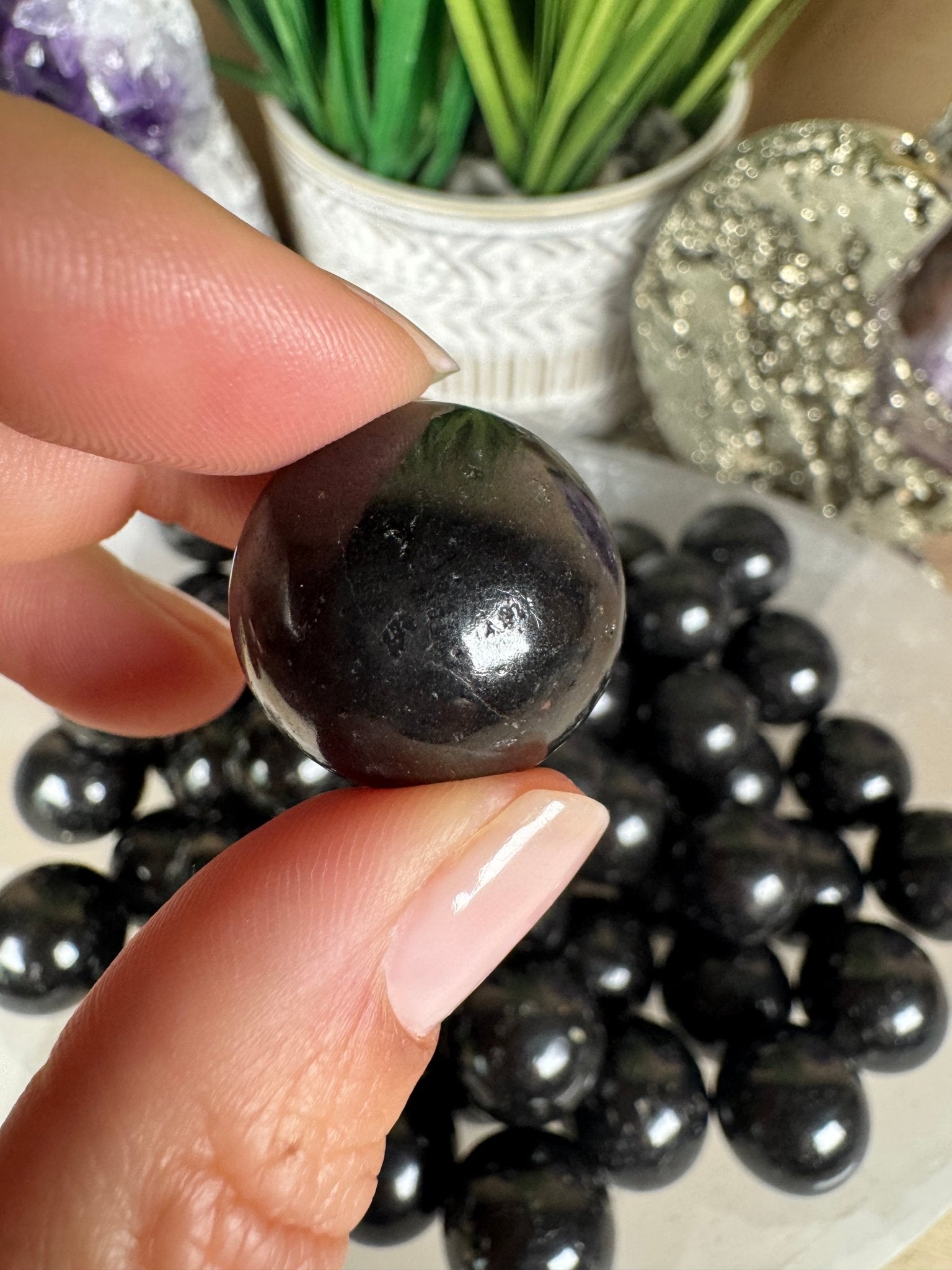 Mini Black Tourmaline Spheres - Purple Door Alchemy