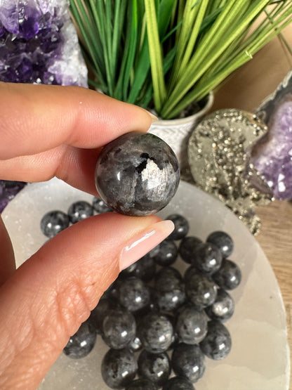 Mini Larvikite Sphere - Purple Door Alchemy