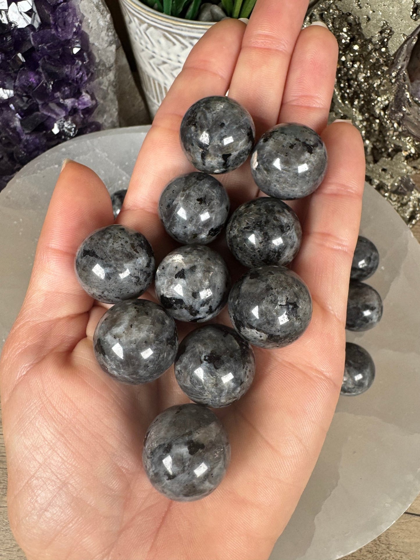 Mini Larvikite Sphere - Purple Door Alchemy