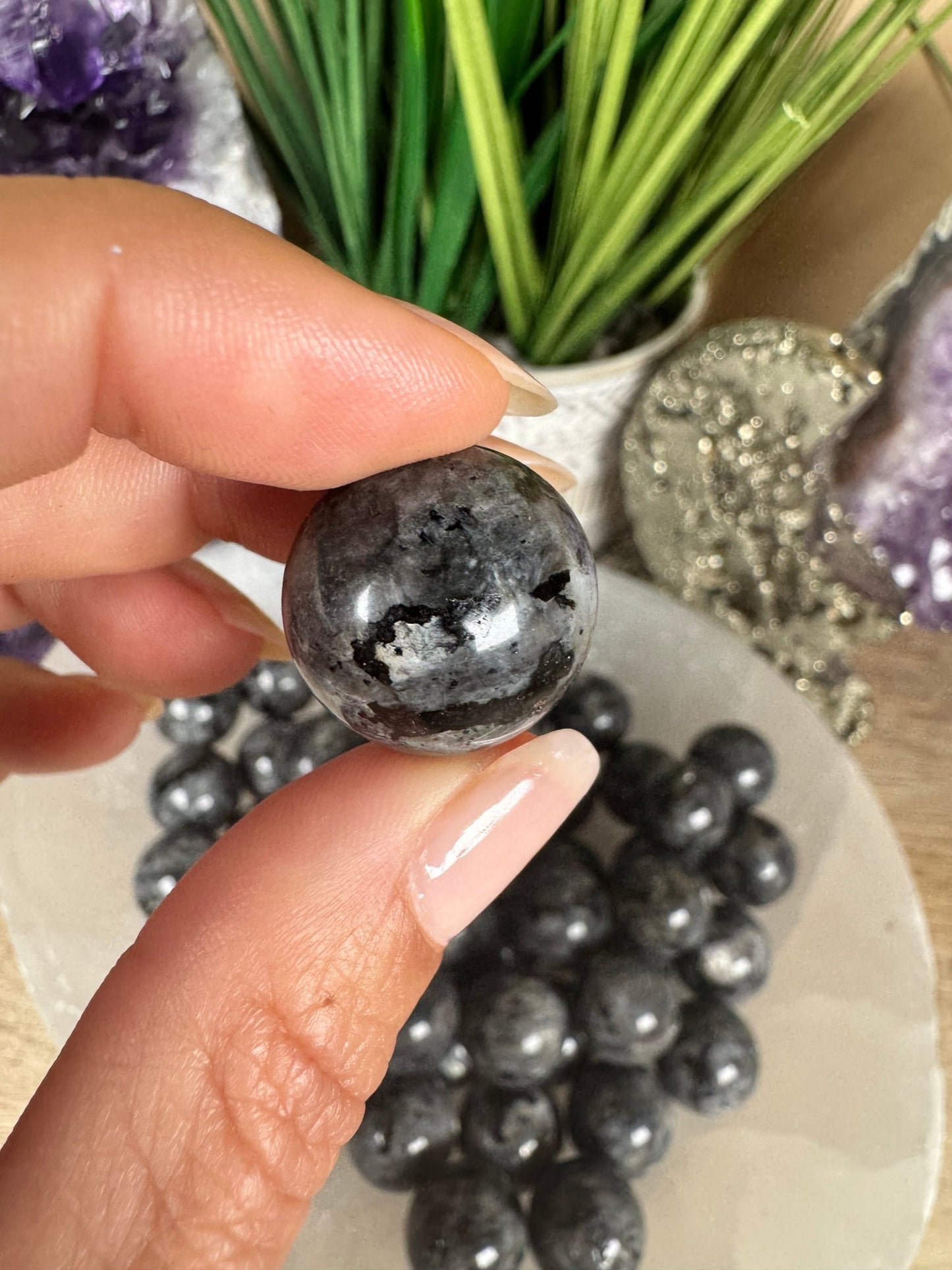 Mini Larvikite Sphere - Purple Door Alchemy