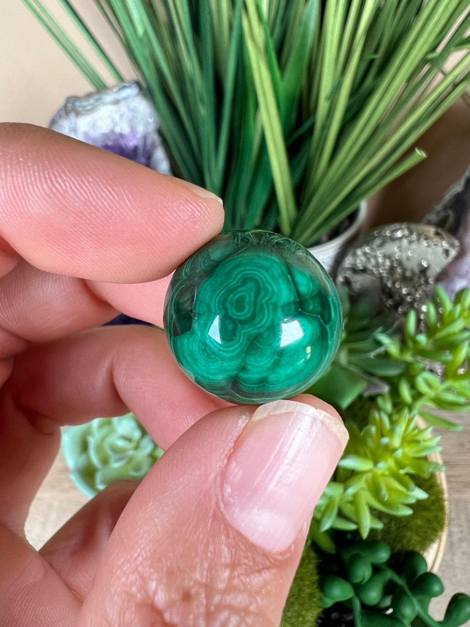 Mini Malachite Sphere 18mm - Purple Door Alchemy