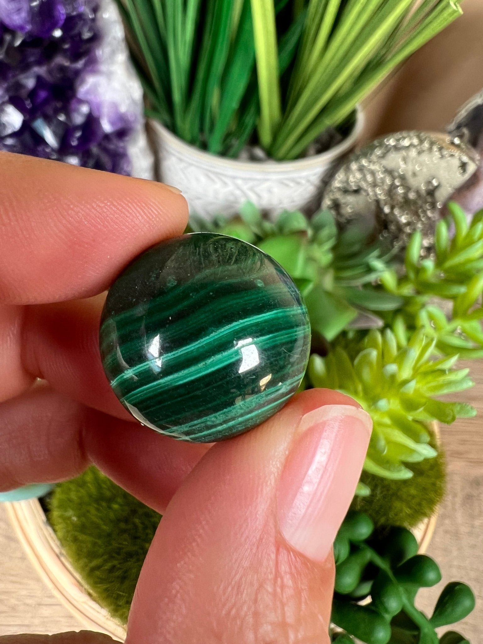 Mini Malachite Sphere 20mm - Purple Door Alchemy