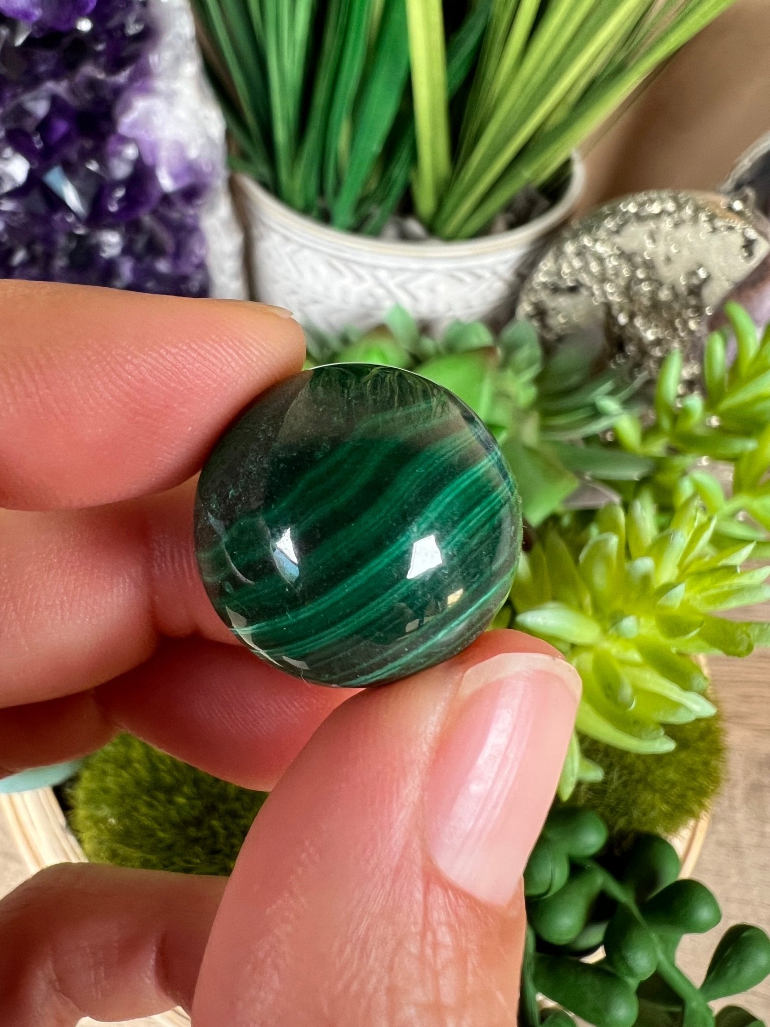 Mini Malachite Sphere 20mm - Purple Door Alchemy