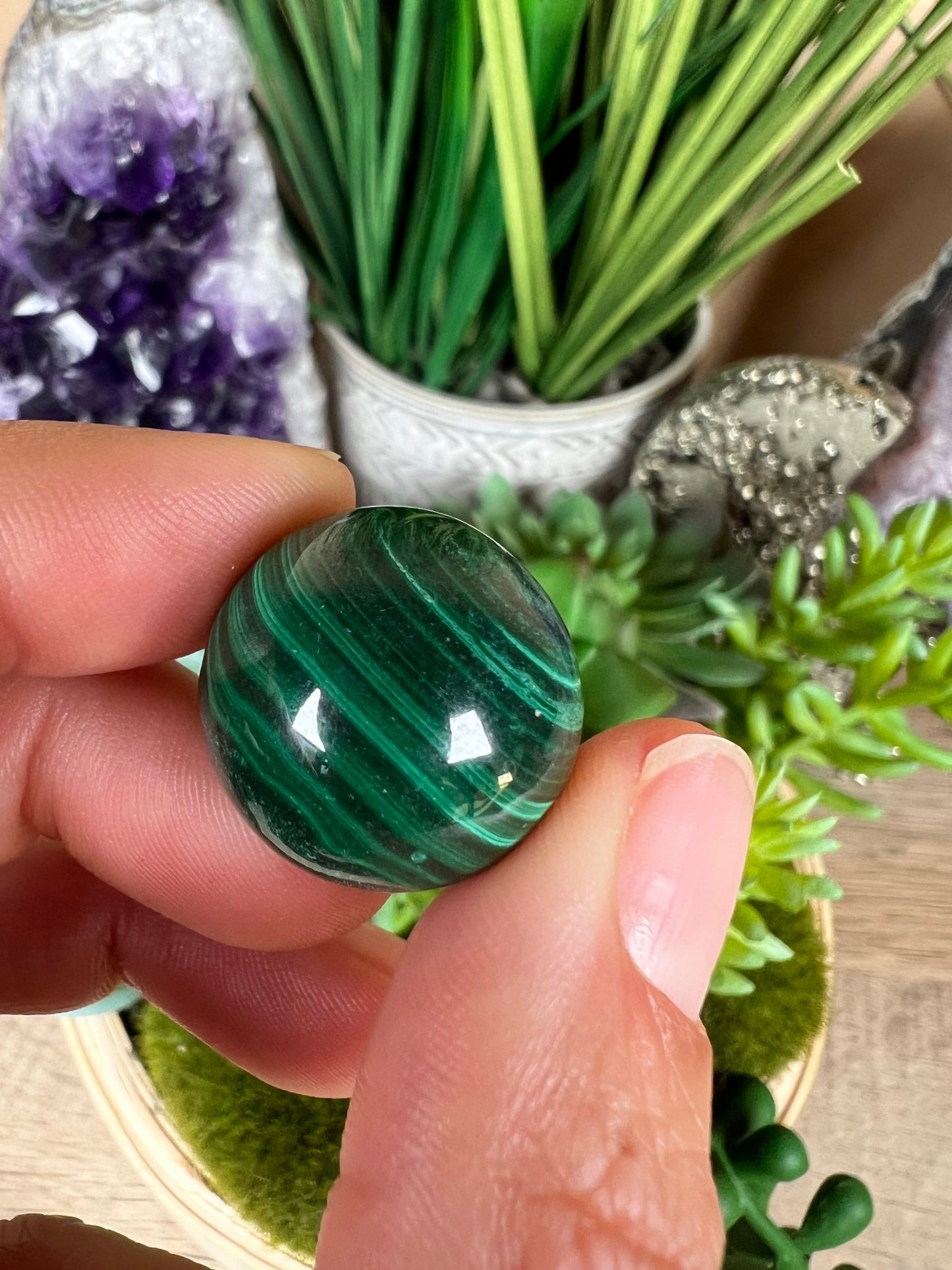 Mini Malachite Sphere 20mm - Purple Door Alchemy