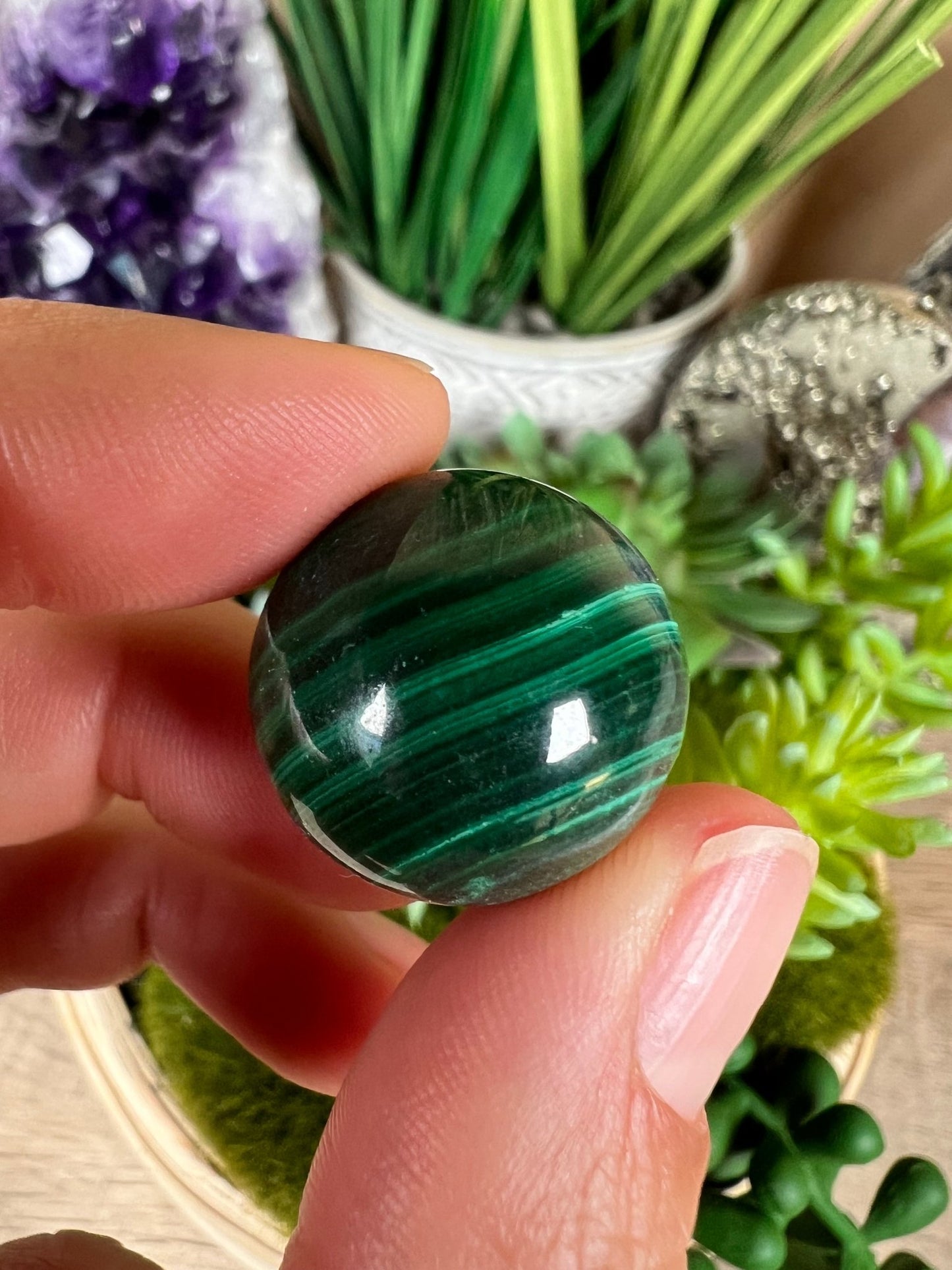 Mini Malachite Sphere 20mm - Purple Door Alchemy