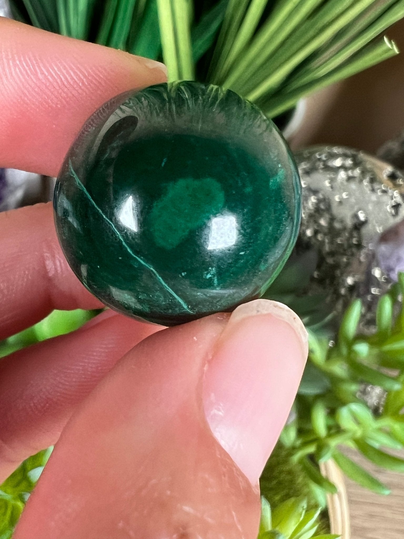 Mini Malachite Sphere 21mm - Purple Door Alchemy