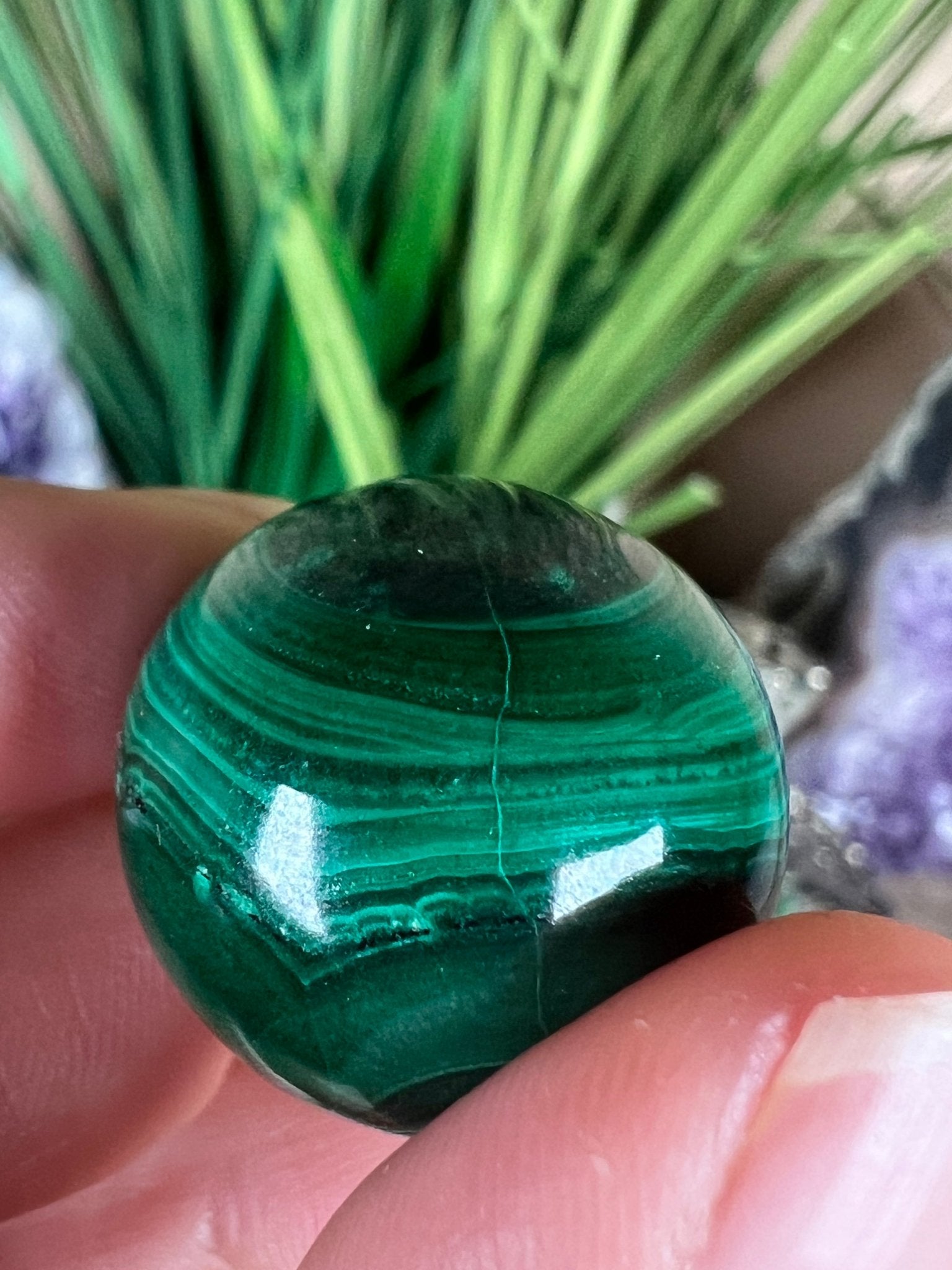 Mini Malachite Sphere 21mm - Purple Door Alchemy