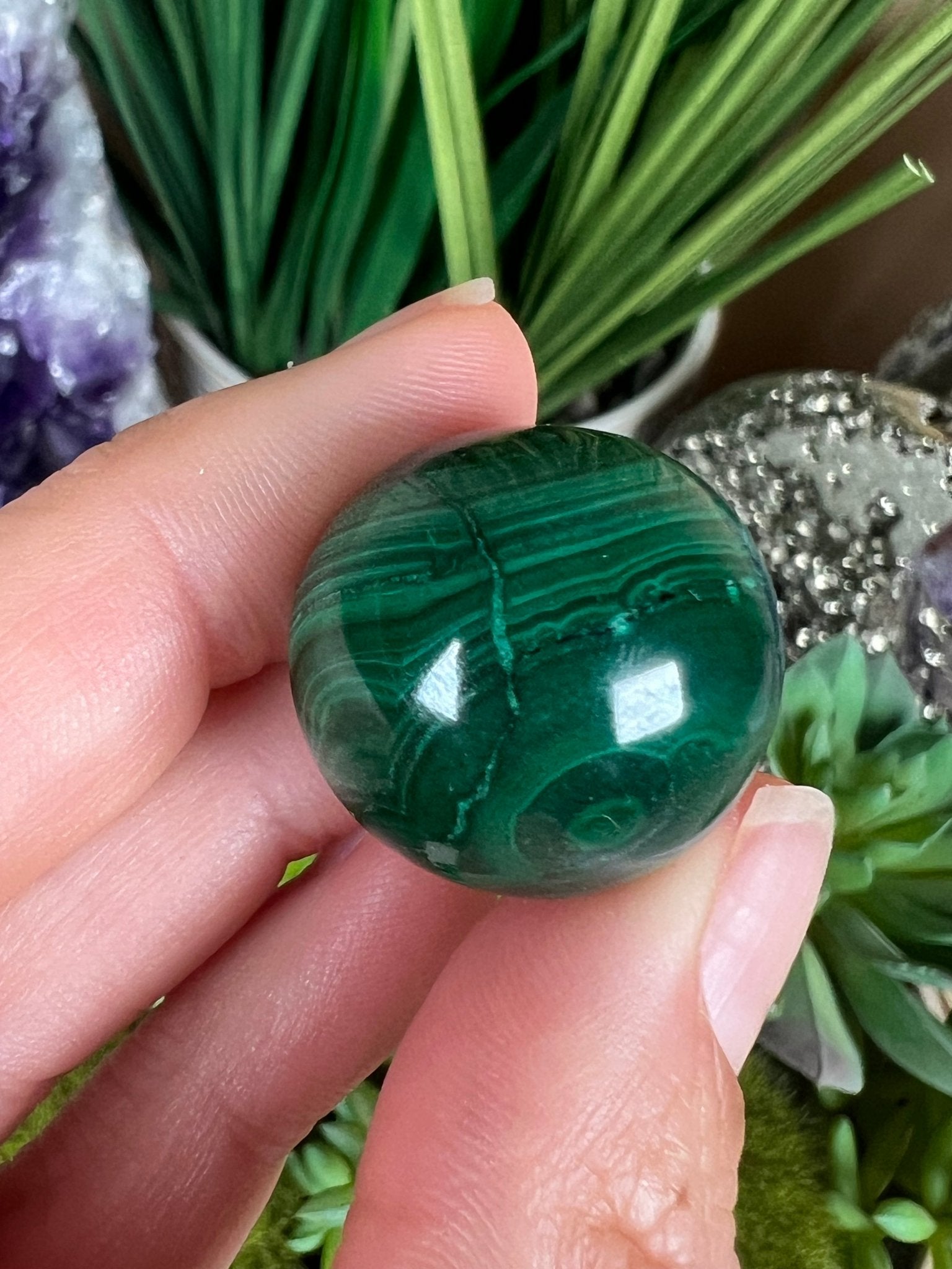 Mini Malachite Sphere 21mm - Purple Door Alchemy