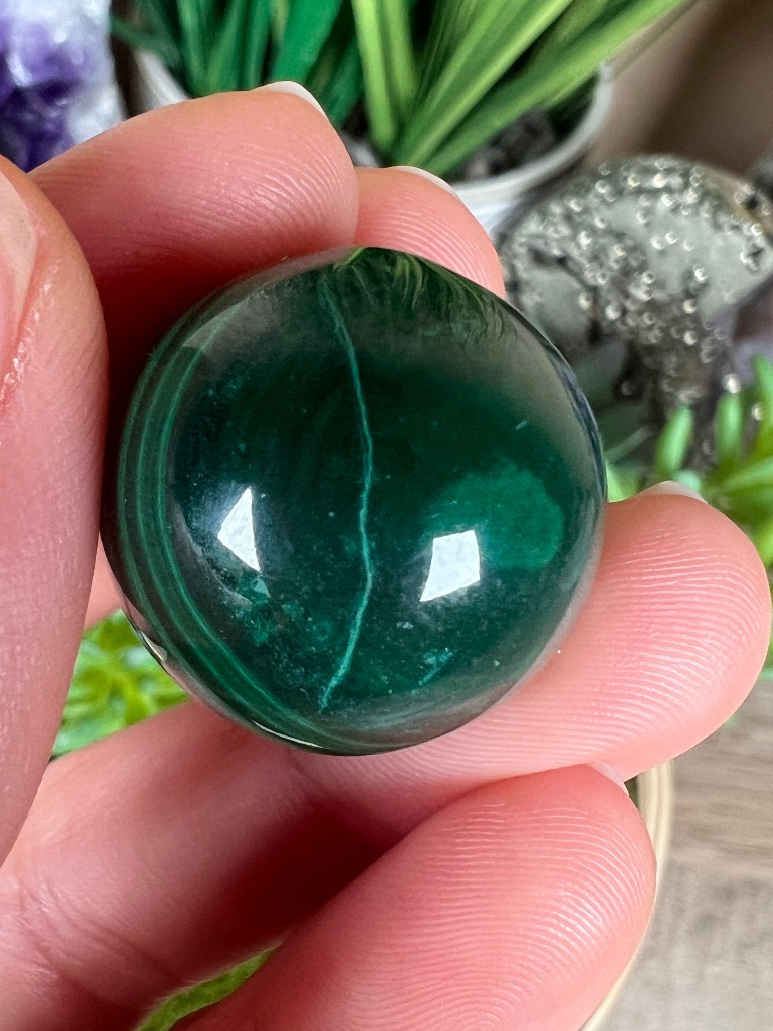 Mini Malachite Sphere 21mm - Purple Door Alchemy