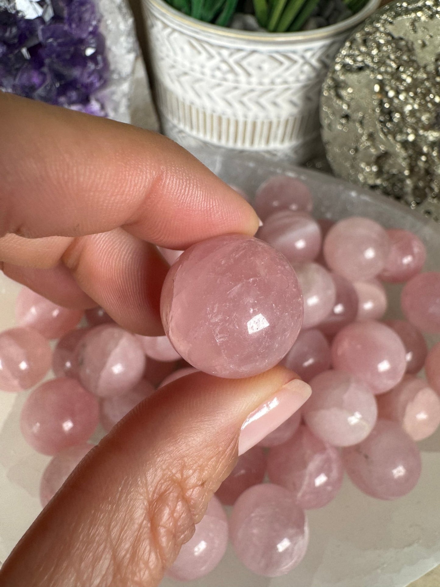 Mini Rose Quartz Spheres - Purple Door Alchemy