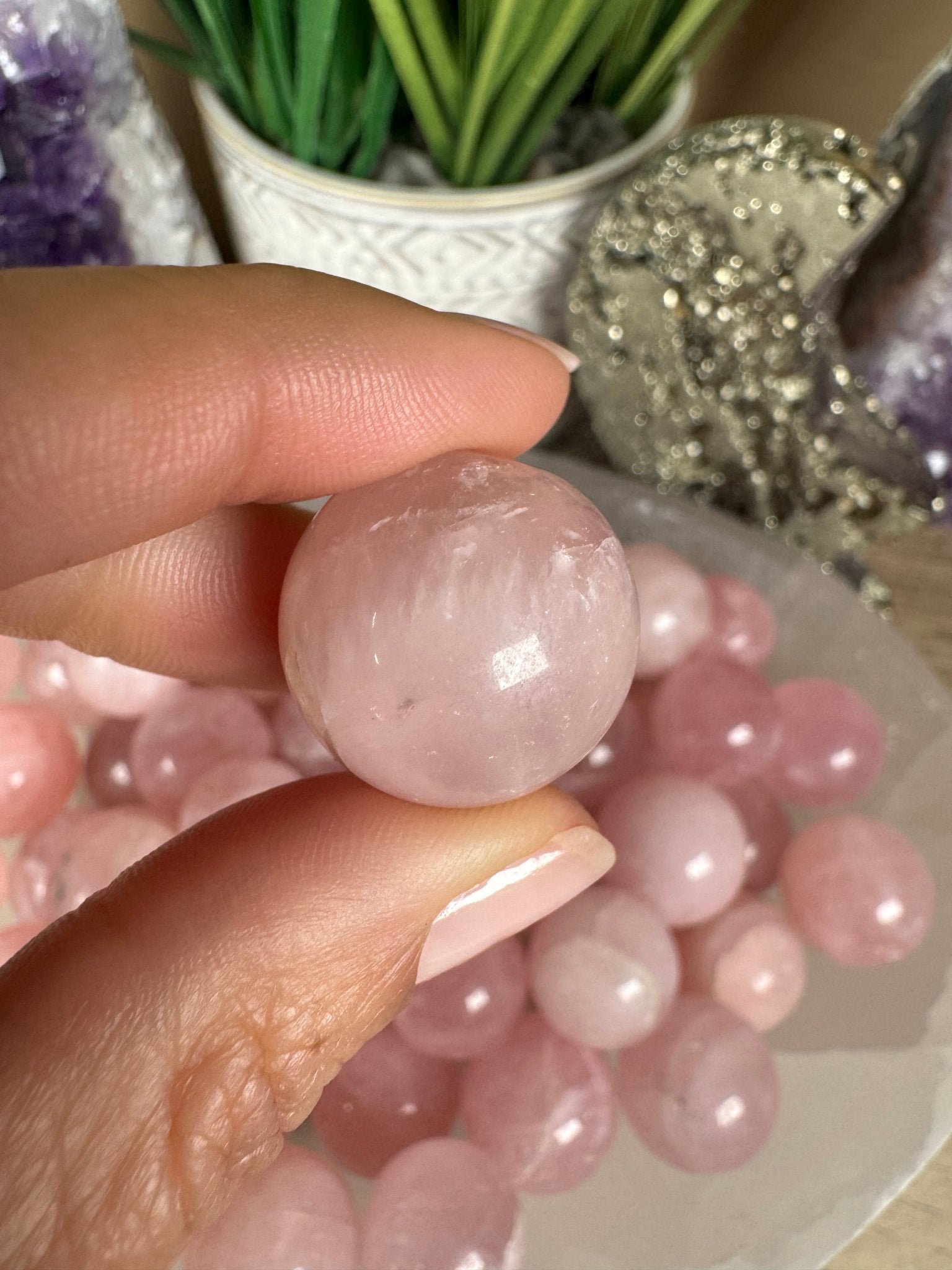 Mini Rose Quartz Spheres - Purple Door Alchemy