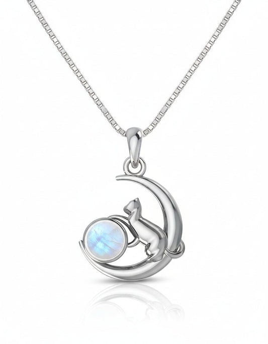 Moonstone Cat Necklace - Purple Door Alchemy