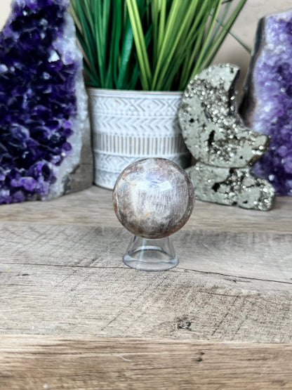 Moonstone Sunstone Sphere 45mm/1.79in - Purple Door Alchemy