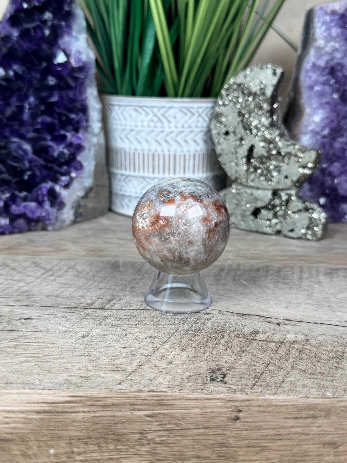 Moonstone Sunstone Sphere 45mm/1.79in - Purple Door Alchemy