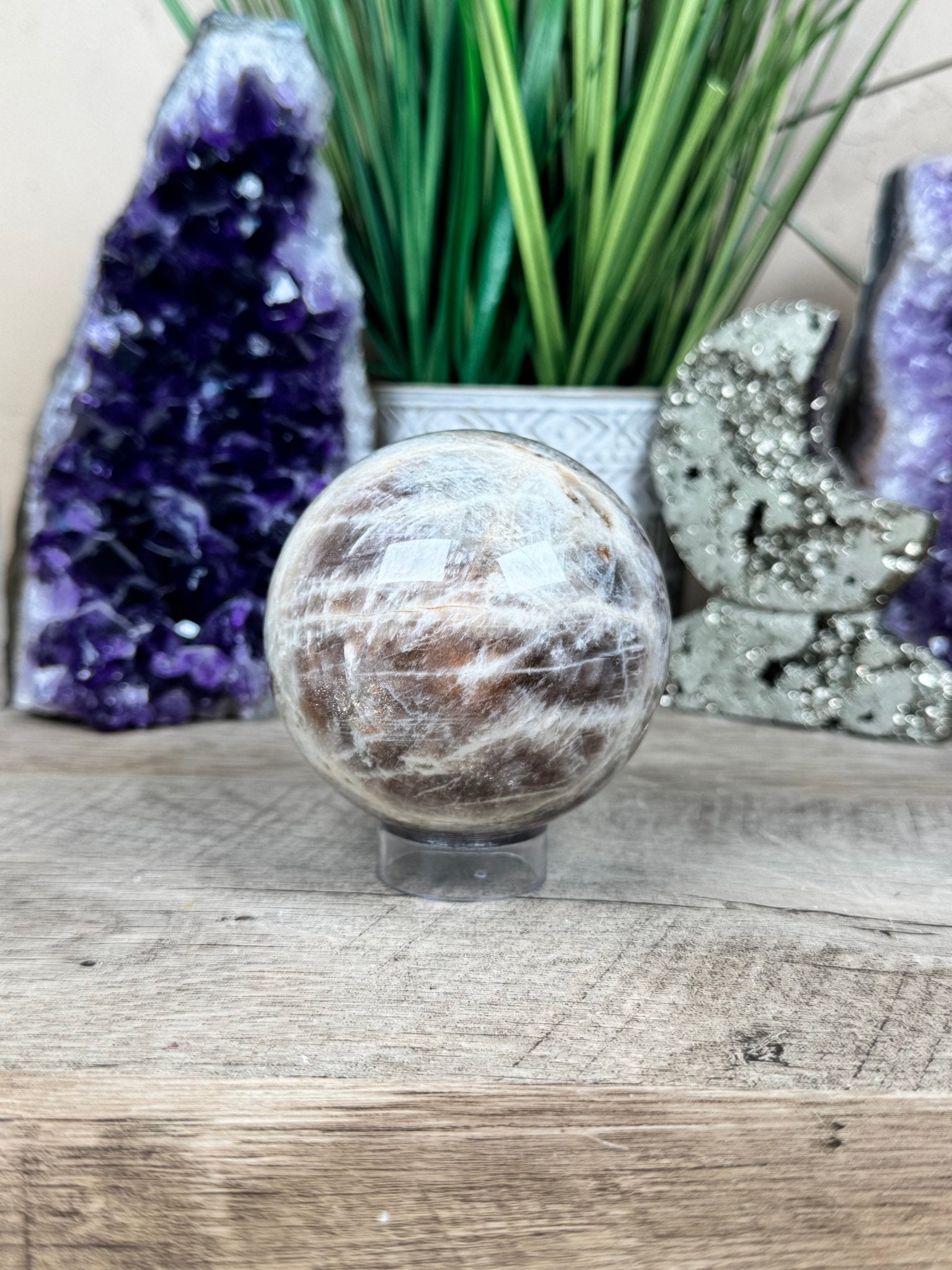 Moonstone Sunstone Sphere 73mm/2.89in - Purple Door Alchemy