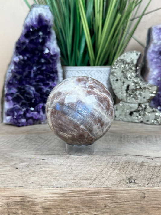 Moonstone Sunstone Sphere 73mm/2.89in - Purple Door Alchemy