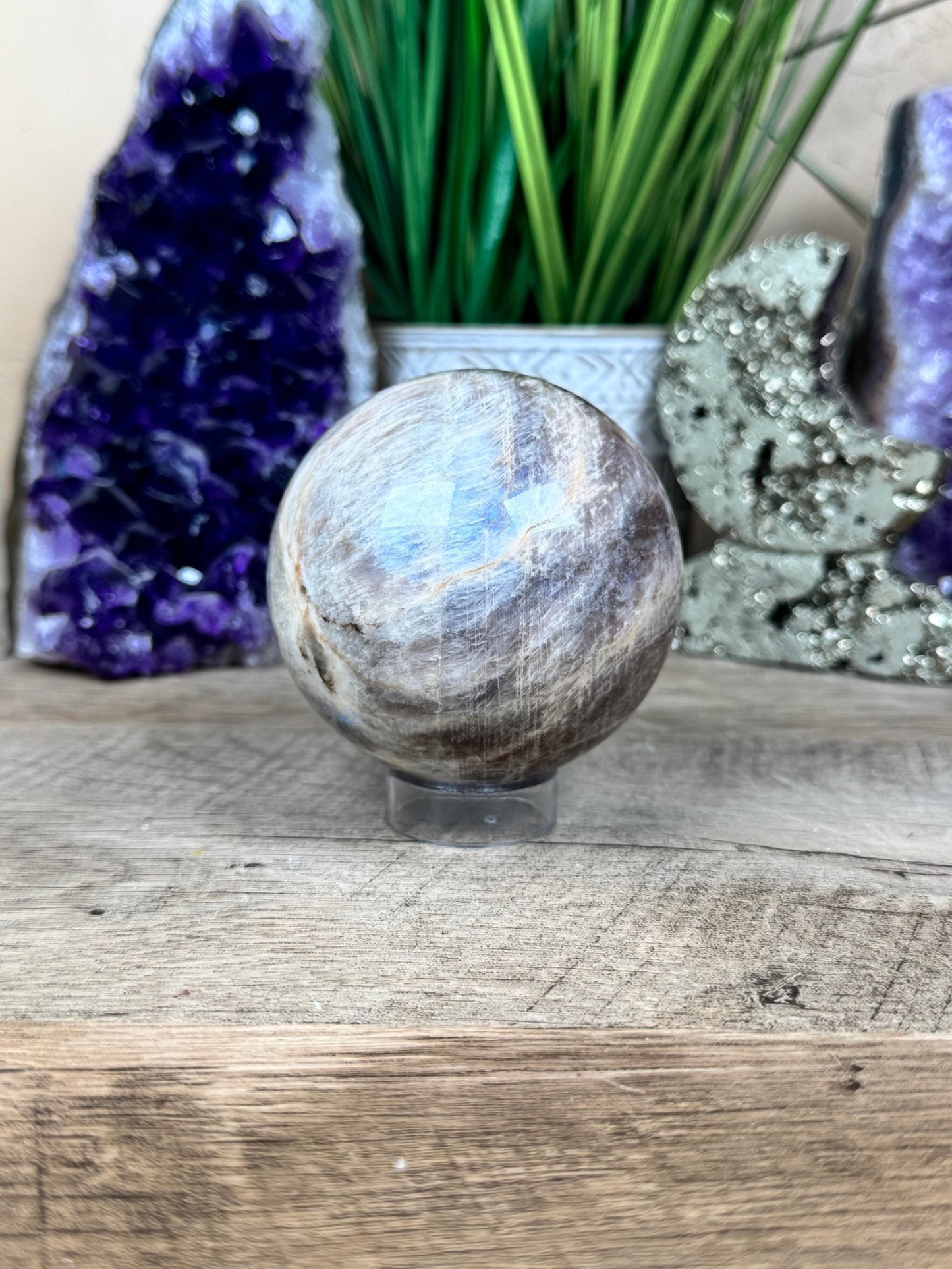 Moonstone Sunstone Sphere 73mm/2.89in - Purple Door Alchemy