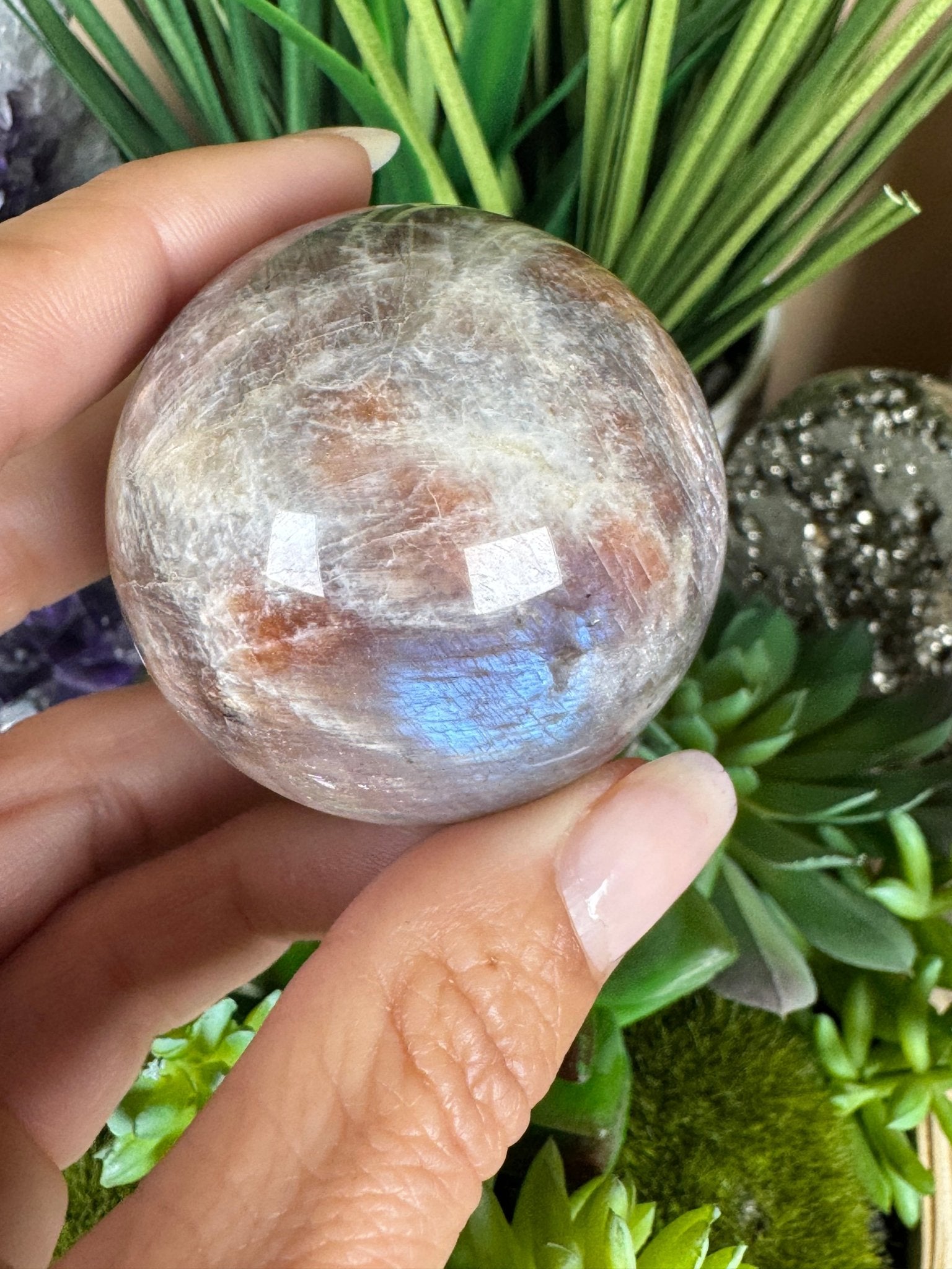 Moonstone Sunstone Sphere - Purple Door Alchemy