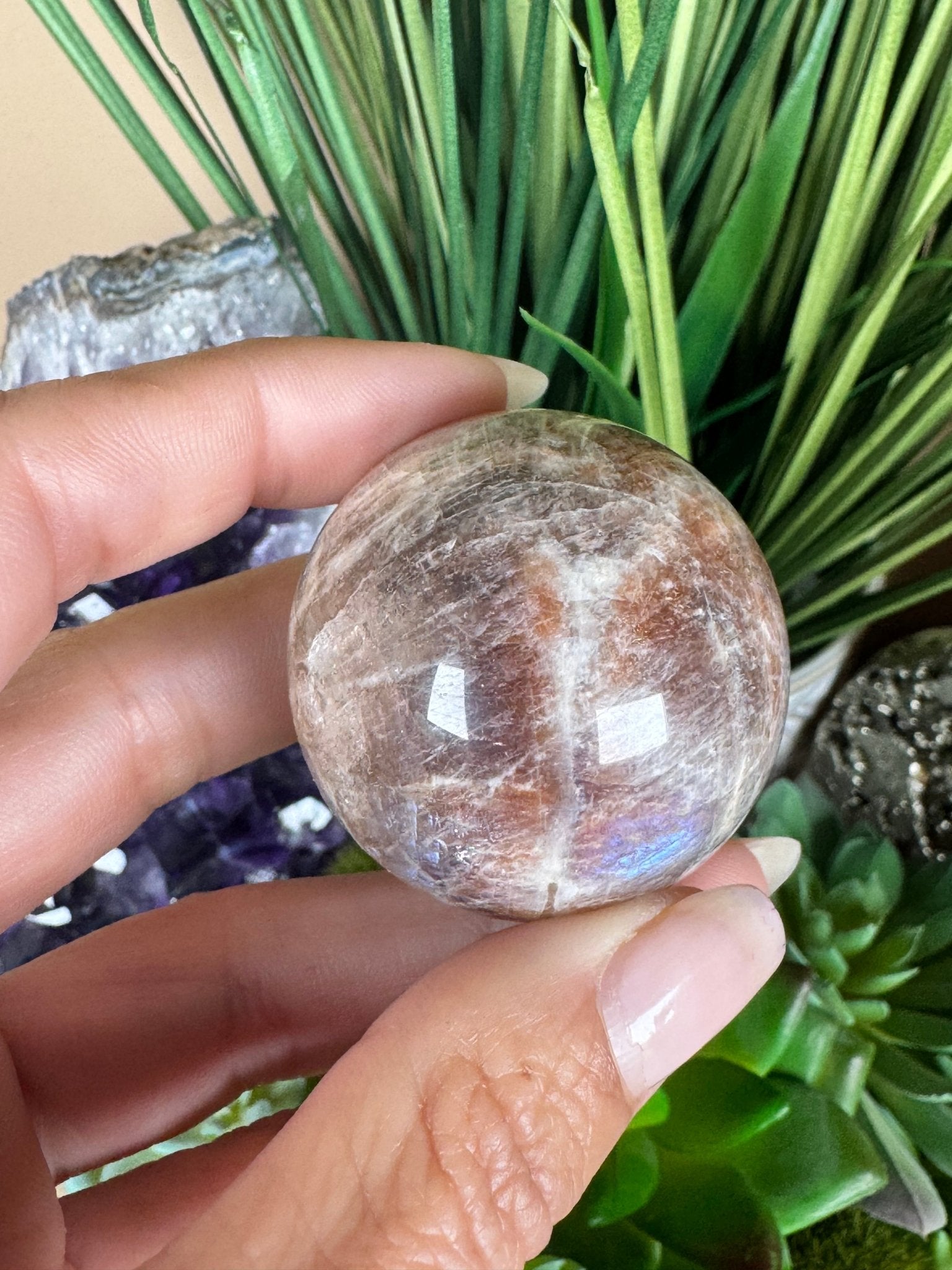 Moonstone Sunstone Sphere - Purple Door Alchemy