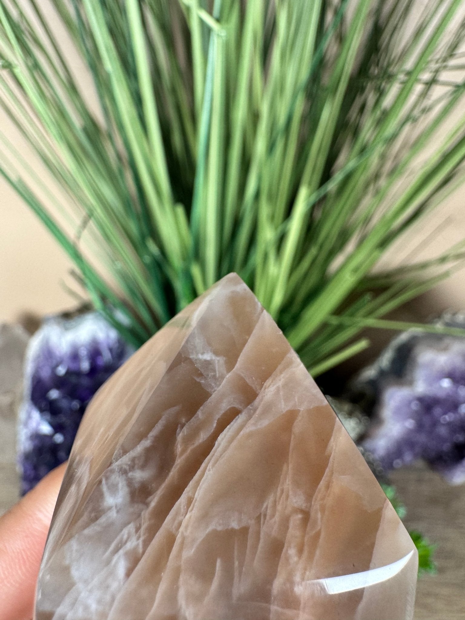 Peach Moonstone Obelisk 4.4in - Purple Door Alchemy